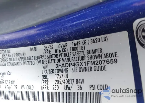 2015 Ford Fiesta St из США, поврежденный, VIN 3FADP4GX1FM207659